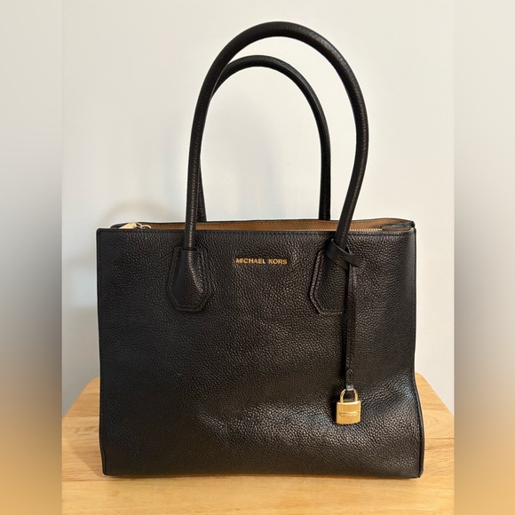 Michael Kors Accessories - Michael Kors Leather Mercer Satchel Bag Black Pebbled (No Shoulder Strap)